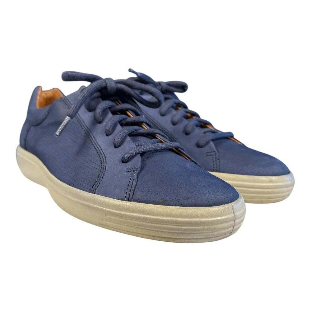 ECCO Soft 7 Perforated Street Sneakers Navy Leather Shoes Mens 45 US 11-11.5